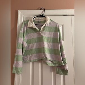 Old Navy - XL Purple and Green Cropped Striped Rugby Long Sleeve Shirt